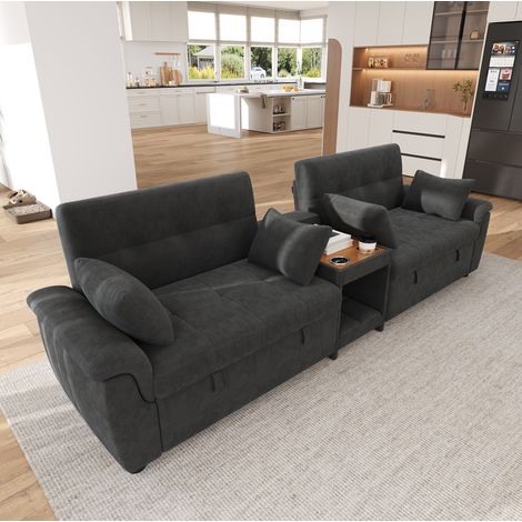 Sofá cama en U extensible, respaldo ajustable, chenilla gris oscuro OKMYHOME (1/5)