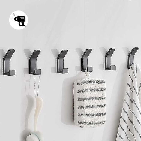 Crochets adhésifs Bogeer, crochets pour serviettes de bain, lot de 6, fixation murale en acier inoxydable pour placards de cuisine et salle de bain - étanches (1/3)