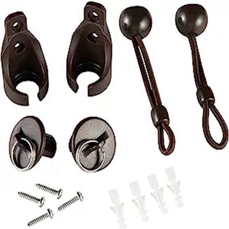 Two-pack of brown Venetian blinds with windproof elastic ball rope, outdoor fixing ball lock, and accessories included. (1/5)
