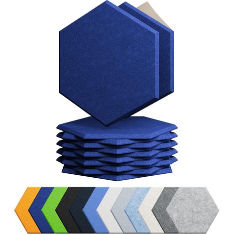 12 paneles autoadhesivos de aislamiento acústico, de espuma aislante acústica de alta densidad, hexagonales, color azul cielo. (1/5)