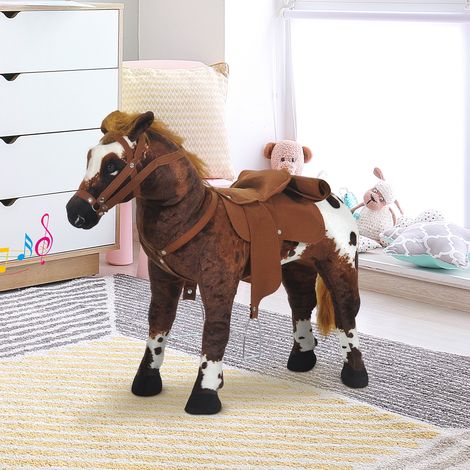 Cheval de jeu à pour monter debout avec selle, son, étrier, cheval en peluche pour enfants à partir de 2 ans Brown (1/4)