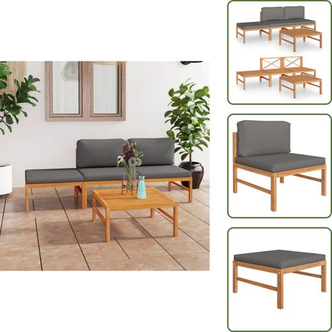 Muebles de exterior - vidaXL Set de muebles de jardín 4 pzas madera de teca y cojines gris - Muebles de terraza