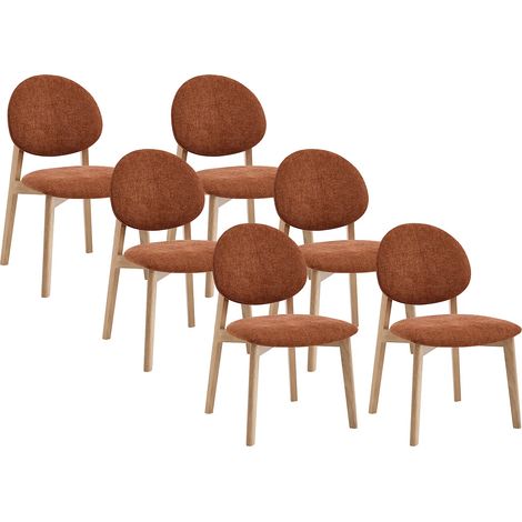 Sedia in tessuto testurizzato e legno di hevea naturale scuro Terracotta - Lotto di 6 - MARLENI (1/5)