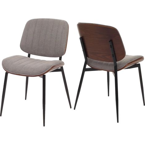 Lot de 2 chaises de salle à manger design rétro avec dossier en bois courbé et revêtement tissu gris clair aspect noyer 040009467