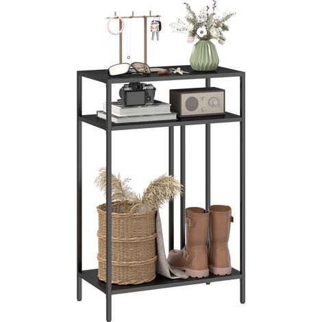 Console noire acier 55 x 30 x 85 cm, 3 étagères ouvertes pour entrée ou salon. (1/5)