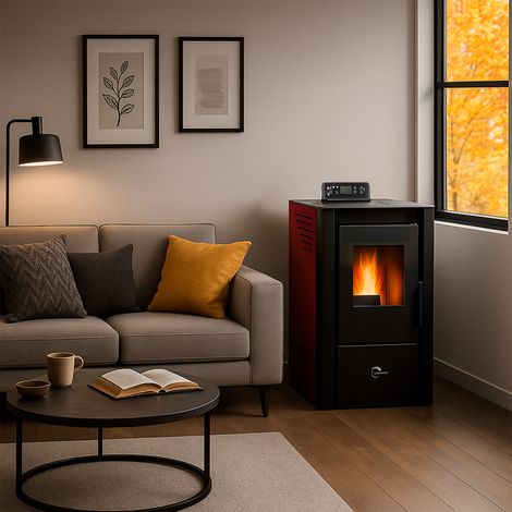 Poêle à granulés étanche Anita 9,4 kW Bordeaux Sannover + Kit d'installation