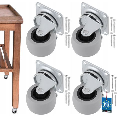 Rueda giratoria para muebles KOTARBAU® para armarios y muebles, con rodamiento de goma, color gris, 40 mm, juego de 4 (1/5)