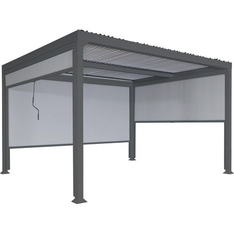 Alu Pergola HHG-789 mit 3x Seitenwand, Lamellen-Pavillon, stabiles 8cm-Metall-Gestell 3x3,7m anthrazit