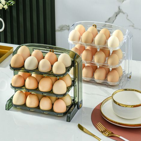 Boîte à œufs pliable, simple, à 3 compartiments, en plastique transparent blanc, idéale pour la cuisine. (1/5)
