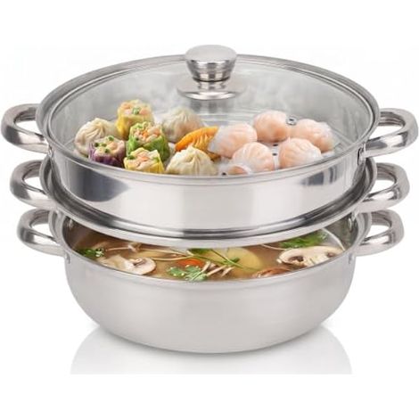 Marmite vapeur inox 2 étages 27 cm, cuisson homogène (1/5)