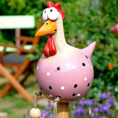 Décoration de jardin en céramique artisanale JeiibrZui - Coq suspendu - 15 x 9 x 9 cm - 1 pièce - Usage intérieur et extérieur - Couleurs naturelles (1/5)