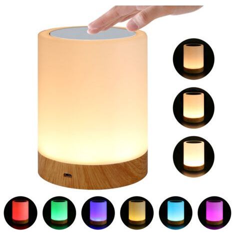 Dimmable Touch Bedside Lamp with 6 Changing RGB Colors, Warm LED Night Light for Kids, USB Rechargeable Battery Powered with Memory Function (1/5)