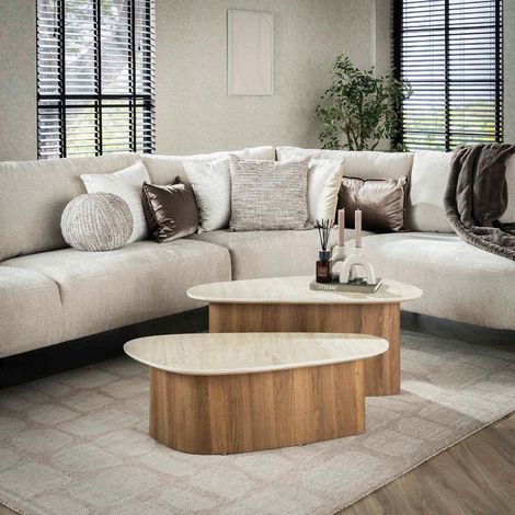 Table basse triangle en bois et céramique MARTIN3 (lot de 2) (1/5)
