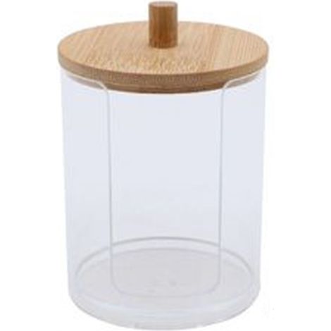 Trade Shop - CONTENITORE PORTA DISCHETTI STRUCCANTI TRASPARENTE CON COPERCHIO IN LEGNO 7.1X10.3CM 10822 -