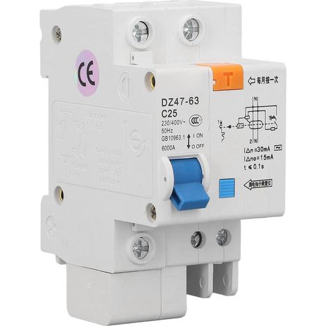 Disjoncteur 1P+N 25A CA avec protection contre les fuites à la terre 230V 400V DZ47LE‑63 C25 (1/5)