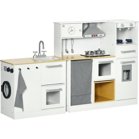 Cuisine jouet en bois pour enfants, 3 ans Cuisine jouet avec bruits lumineux et tabouret blanc