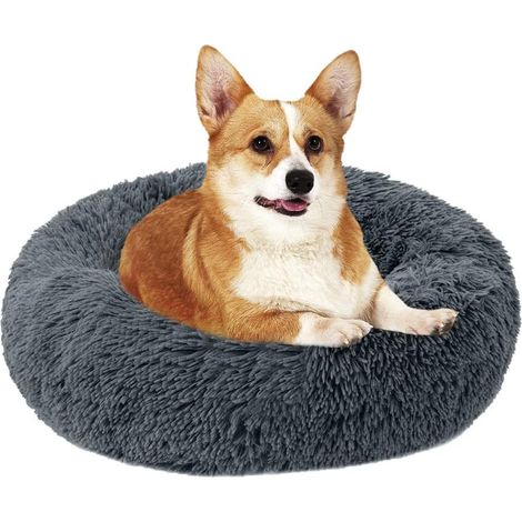 Panier Chien Panier Chat L/XL/XXL Panier Chien Anti Stress Confortable Coussin Chat Chien Rond Coussin Grand Chien Gris/Gris Clair (1/5)