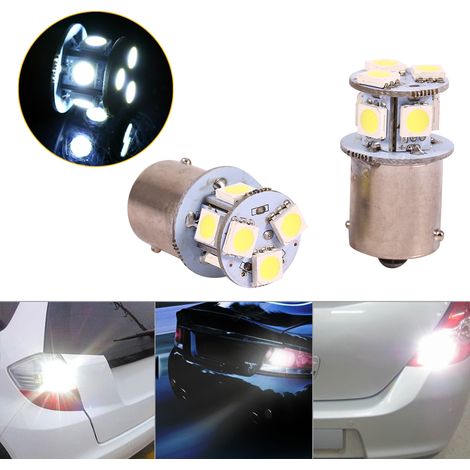 Feux de freinage de voiture BA15S R5W 1156 5050- 8SMD lumière blanche, vendus par paquets de 2. (1/5)