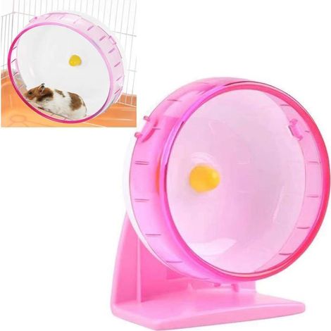 Jouet pour hamster - 14 cm avec support - Rotation silencieuse - Roue d'exercice pour hamsters, gerbilles ou souris - Rose (1/2)