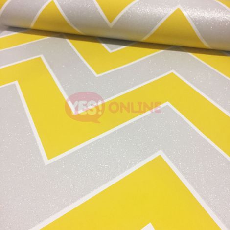Zig Zag Chevron Wallpaper Textured Vinyl Metallic Glitter Sparkle Yellow Silver (1/4)