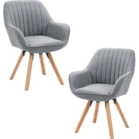 MEUBLES COSY Lot de 2 fauteuil de salle à manger rotatif scandinave CARSON en tissu gris