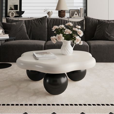 Couchtisch 80x80x35 cm schwarz-weiß aus MDF und Kunststoff in Wolkenform mit abgerundeten Kanten (1/5)