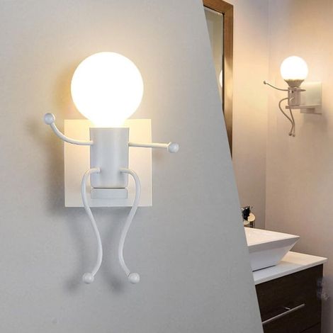 Applique Murale Interieur Design E27, Lampe Murale Fer Moderne Blanc, Créatif Lampe de Mur Vintage métal Luminaires pour Chambre D'enfants, Café Escalier salon (blanc) [Classe énergétique D] (1/5)