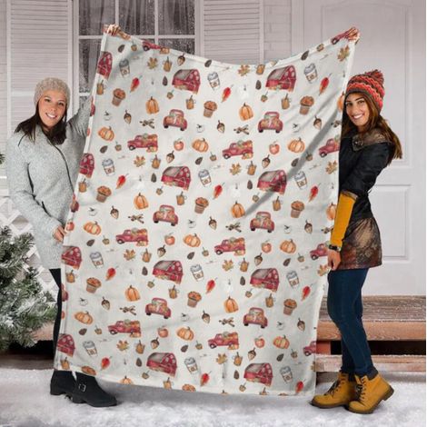 Couverture En Flanelle - Motif Citrouille Et Feuille D'érable Automne - Pour Canapé, Lit Ou Voyage - 150 x 130 cm - 1 Pièce (1/5)