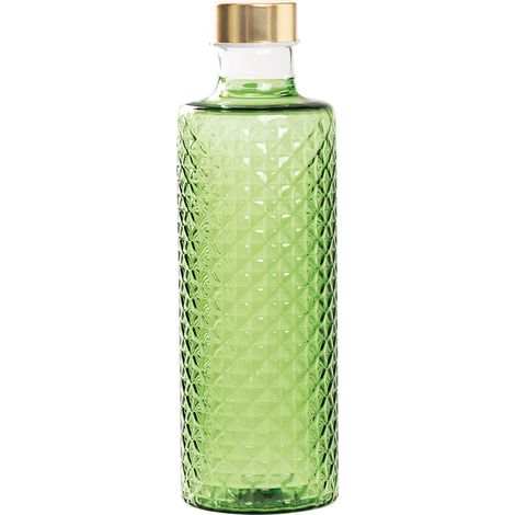 Bottiglia Artigianale Isolano in Vetro Borosilicato Soffiato Effetto Diamantato Colore Verde Mela con Due Tappi Inclusi per Design Contemporaneo