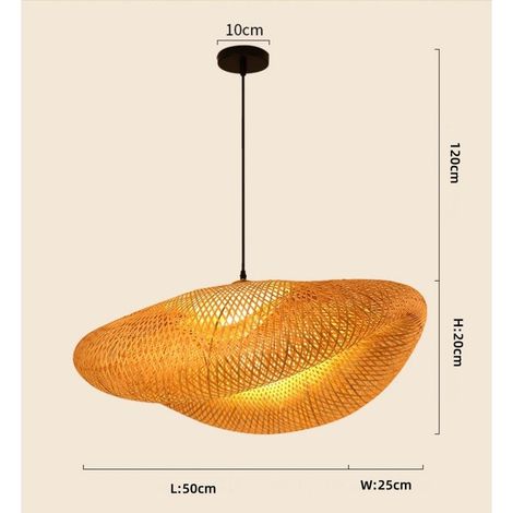 Suspension en Bambou Tressé,Abat-Jour en Forme de Nid d'Oiseau avec Cordon Réglable,Ampoule et Plateau Supérieur,Pour Salon,Salle à Manger,Décoration Moderne et Rustique 40x25x20cm (1/4)