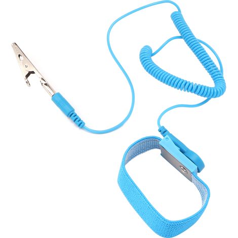 Bracelet de mise à la terre ESD bleu pour protection antistatique et sécurité électronique (1/5)