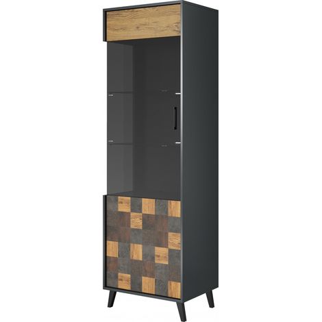 Vitrine grise et style bois patchwork 192 cm Patch (1/5)