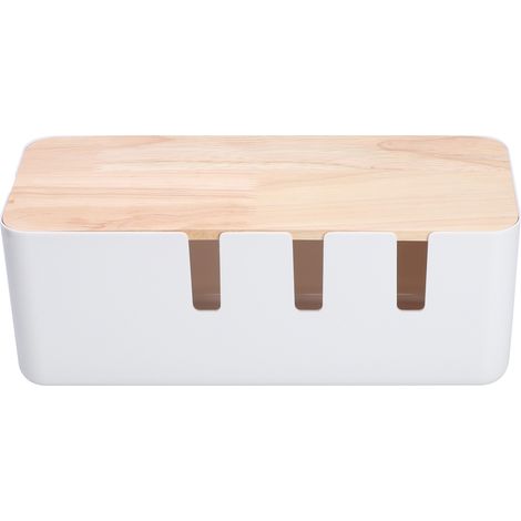 boîte de rangement-Boîte de rangement d'organisateur de câbles électriques et bandes de pouvoir anti-poussière ABS bois pour bureau domestique (1/4)