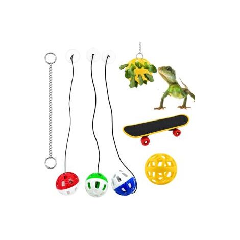 Lot de 2 x 5 Pièces Jouet Dragon Barbu, Balle Alimentation Interactive, Raquette et Balle Grelot, Activité et Enrichissement pour Gecko (1/4)