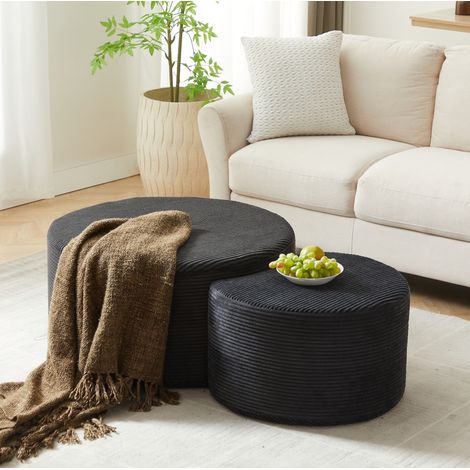 Set aus 2 Couchtischen (84x28x28 cm), vielseitig einsetzbar als Ottoman und Beistelltisch, Stoff, Schwarz (1/5)