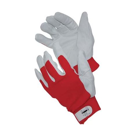 GUANTO DRIVER FIORE BOVINO/TELA ELASTICA WORKIT - BIANCO/ROSSO + STRAP 8- 12 paia