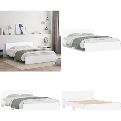 Bettgestell mit Kopfteil Weiß 140x200 cm - Holzbettfassungen - Bettrahmen Weiß - Einzelbett - Bettkopfteil - Lattenrost - Home & Living (1/5)