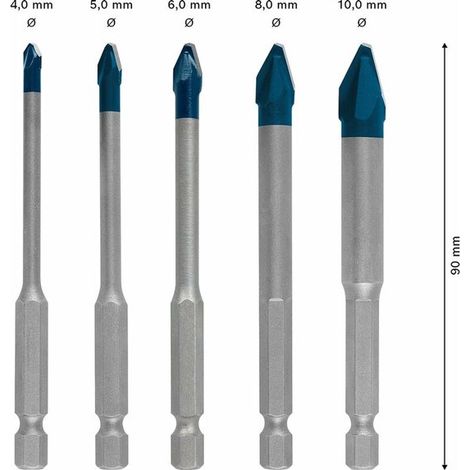 per set di punte da trapano da 5 pezzi (per piastrelle, piastrelle per pavimenti, Ø 4-10 mm, accessori per foratura a percussione), (1/5)