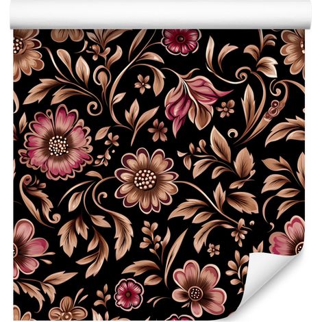 Papier peint Fleurs Belles Rouille et Noir pour Salon et Chambre 50x1000 cm (1/5)