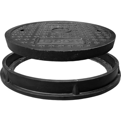 600 mm Couvercle de cuve en fibre de verre avec cadre rond - DN 550 (largeur lumineuse 550 mm) - A15 accessible en voiture - Pour trottoir, pelouse, entrée de cour - Antidérapant (1/5)