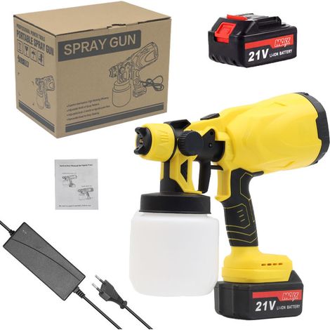 Pistola pulverizadora eléctrica, pulverizador de pintura inalámbrico de 800 W con 2 baterías, depósito de pintura de 700 ml, aerógrafo de acero para revestimiento de muebles de coche, paredes y esmalt (1/4)