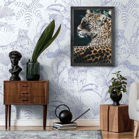 Photo wallpaper Profhome 392031 hot embossed non-woven wallpaper smooth with jungle elements matt purple white 1.59 m x 2.8 m (1/4)