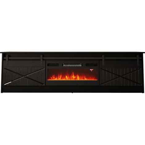 TV-MÖBEL MIT EINGEBAUTEM ELEKTRO-KAMIN GRANERO cm200x35x57 SCHWARZ GLÄNZEND (1/5)