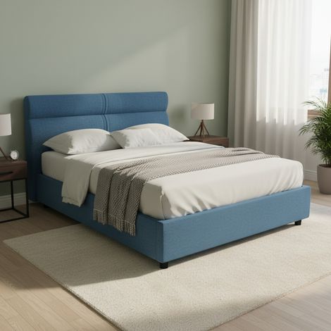 Cama Doble Briatico, Cama Doble con Colchón Incluido, Funda Desmontable Made in Italy, con Contenedor, azul (1/5)