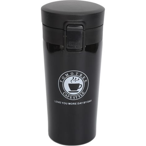 Doppelwandiger, isolierter Edelstahlbecher, 380 ml, schwarz – Klappdeckel (1/5)