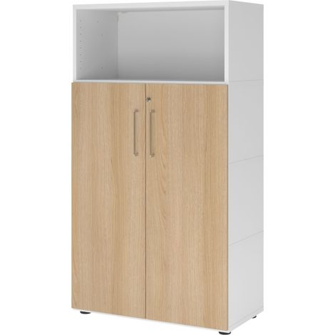 bümö flexi Aktenschrank groß mit Flügeltüren   Weiß/Eiche