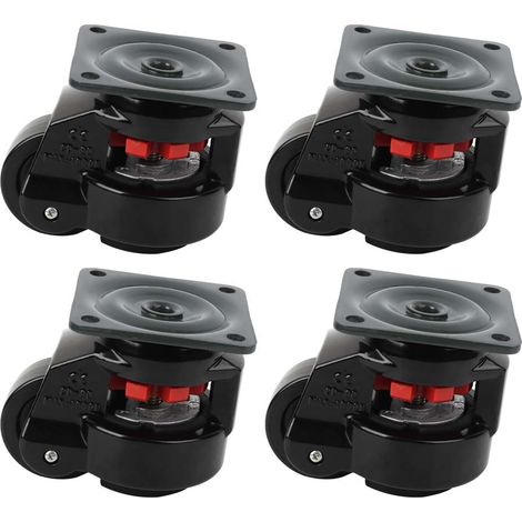 4 roulettes nivelantes GD-80F, roue industrielle lourde, vérin de mise à niveau, patin réglable en hauteur, noir, charge élevée, usage atelier, 4 pièces (1/5)