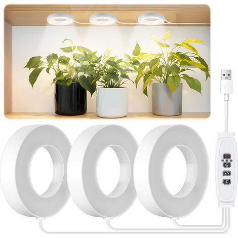 Lot de 3 lampes de croissance LED 144 LED spectre complet – Minuterie 3/9/12 h – 10 niveaux de luminosité – 3 couleurs – Pour plantes d'intérieur (1/5)