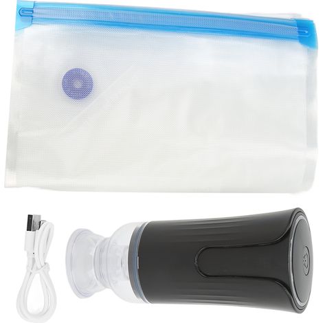 Sceau sous vide portable rechargeable USB-C avec sacs zippés réutilisables pour conservation alimentaire à domicile noir (1/5)