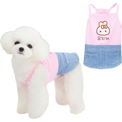 1 robe de princesse pour chien, motif lapin, tissu respirant en denim, rose ou bleu, taille S à XL, pour chiens et chats (1/5)